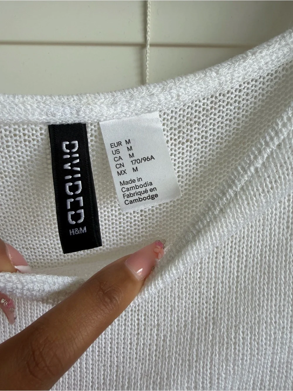 H&M White Knit Sweater with Lace Hem